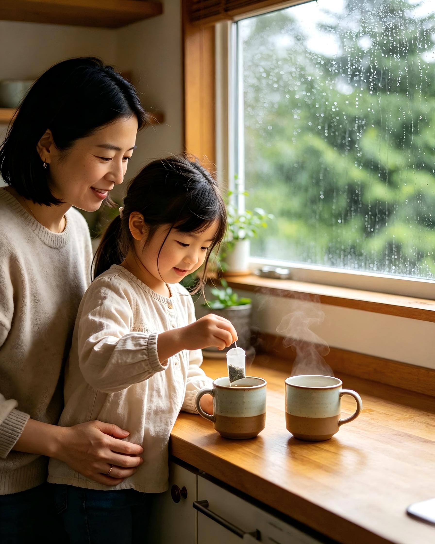 Mother and daughter tea time